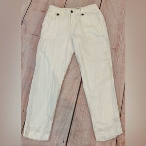 J.crew Woman’s Ivory Linen Ankle Cropped Pants Preppy Coastal Size OP Petite